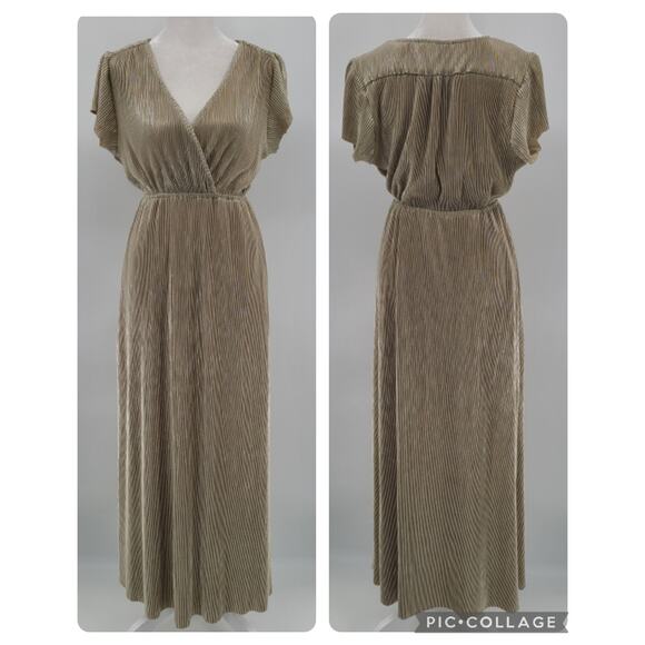 Baltic Born Gold Shimmer Wrap Maxi Dress Sz Small Homecoming HOCO Glam Cocktail - Picture 1 of 11